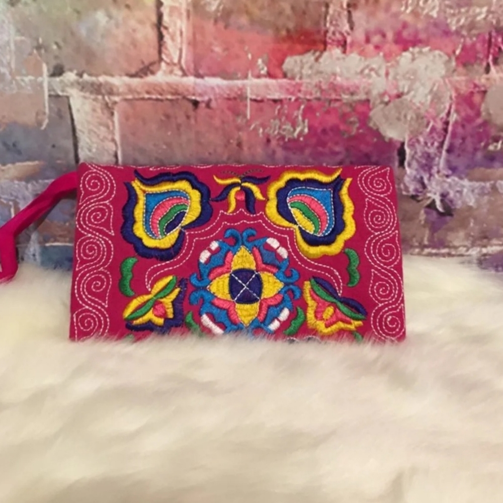 New embroidered wristlet pouch purse